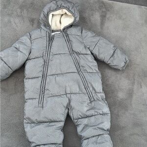 Cozy Gray Herringbone Baby Snowsuit